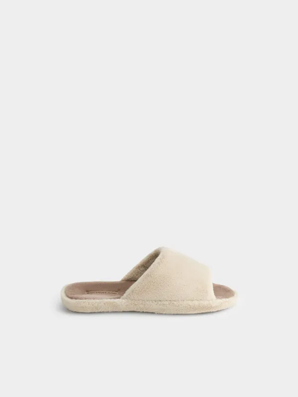 Women's slippers, homewear, size 36-37, faux fur/velour, beige-brown, Faux, image-0