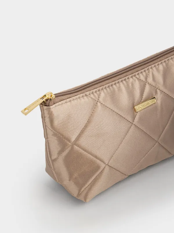 Makeup bag, 26x13 cm, quilted, satin, milky, Quilted silk, image-2