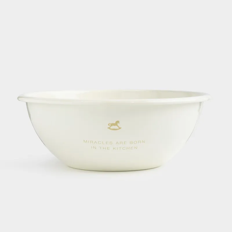 Bowl, 1,6 l, enameled metal, milky, with golden edging, House, Enamel