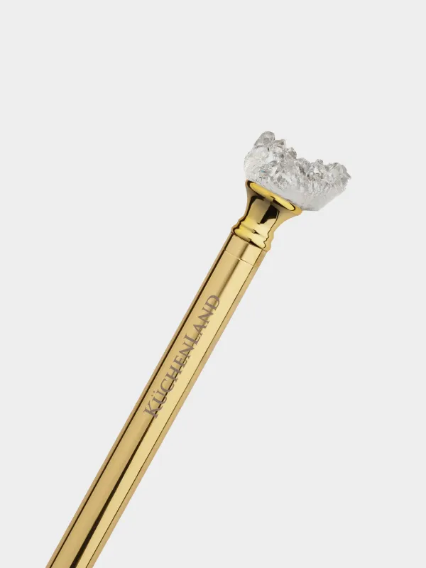 Ballpoint pen, 16 cm, with a figure, metal, gold, Crystal silver, Draw figure, image-2