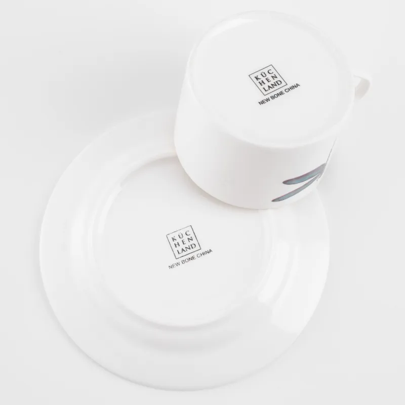 Tea pair, 1 person, 2 items, 220 ml, porcelain N, golden edging, Colored dragonfly, Symphony, image-4