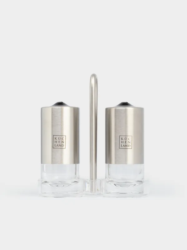 Salt and pepper set, 13 cm, on a stand, acrylic / steel, Spices, image-1