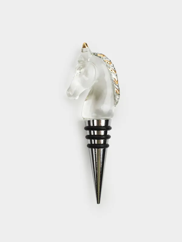 Bottle stopper, 12 cm, metal / glass, golden, Horse, Horse gold, image-0