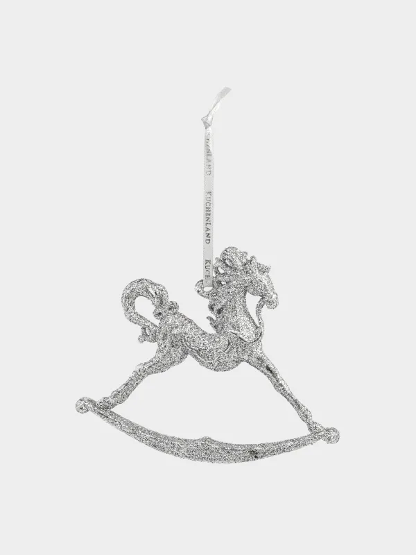 Christmas tree toy, 9 cm, plastic, with glitter, silver, Horse, Figure sparkle, image-1