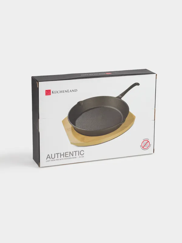 Frying Pan with base, 25 cm, cast iron/wood, round, black, Authentic, image-8