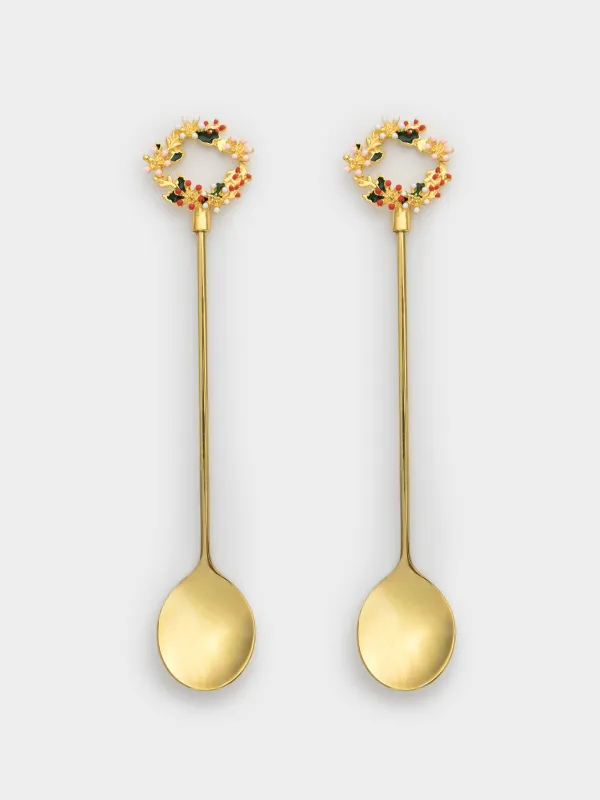 Dessert spoon, 15 cm, 2 pcs, steel, golden, Wreath, Christmas miracle, image-3