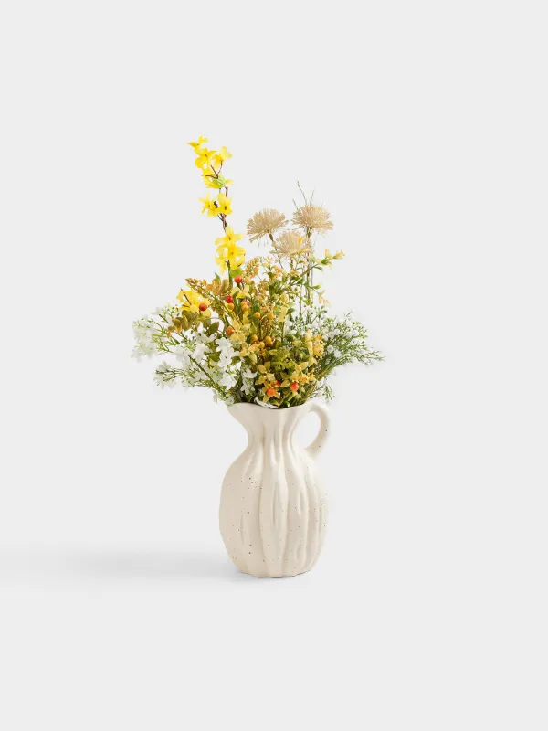 Flower vase, 25 cm, with handle, ceramic, milk, speckled, jug, Golden glow, image-4