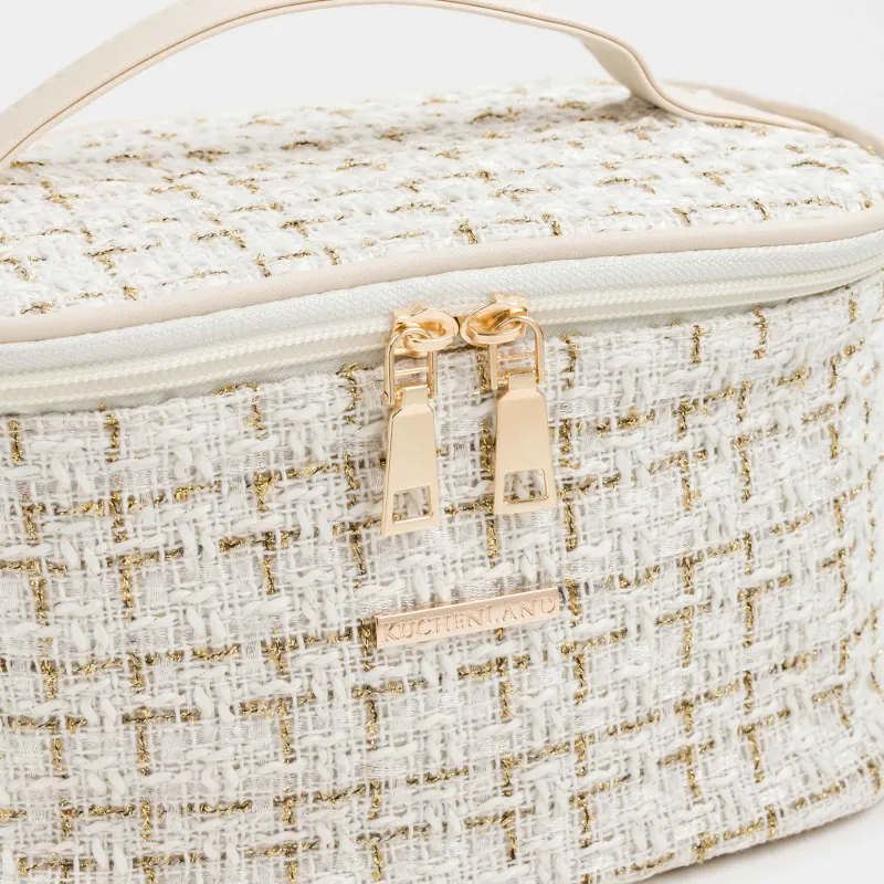 Cosmetic bag, 20x15 cm, with handle, tweed, white, Wenal, image-5