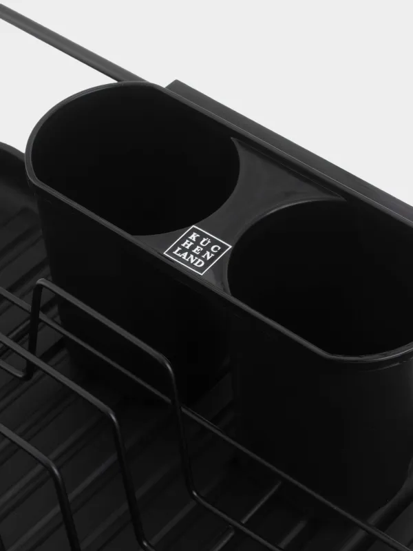 Dish rack, 42x27 cm, with tray, plastic / metal, black, Black style, image-3