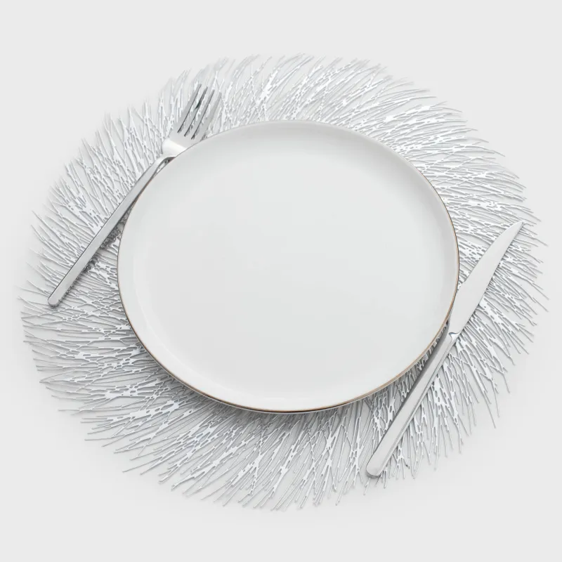 Placemats, 38 cm, PVC, round, silver, Azhur Grid, image-3