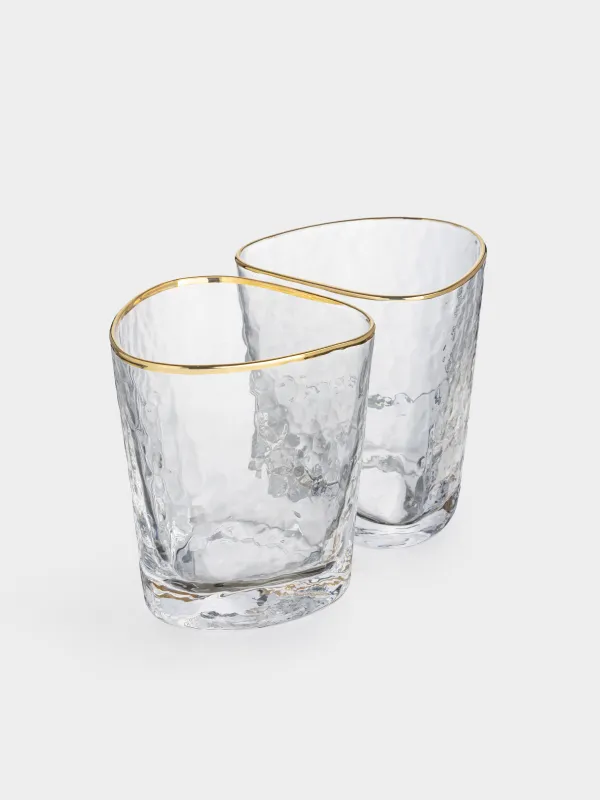 Drinking glass, 10 cm, 380 ml, 2 pcs, glass, golden edging, Triangle Gold, image-1