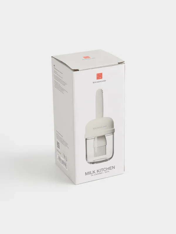 Oil container, 180 ml, with brush, glass / silicone, milky, Milk kitchen, image-5