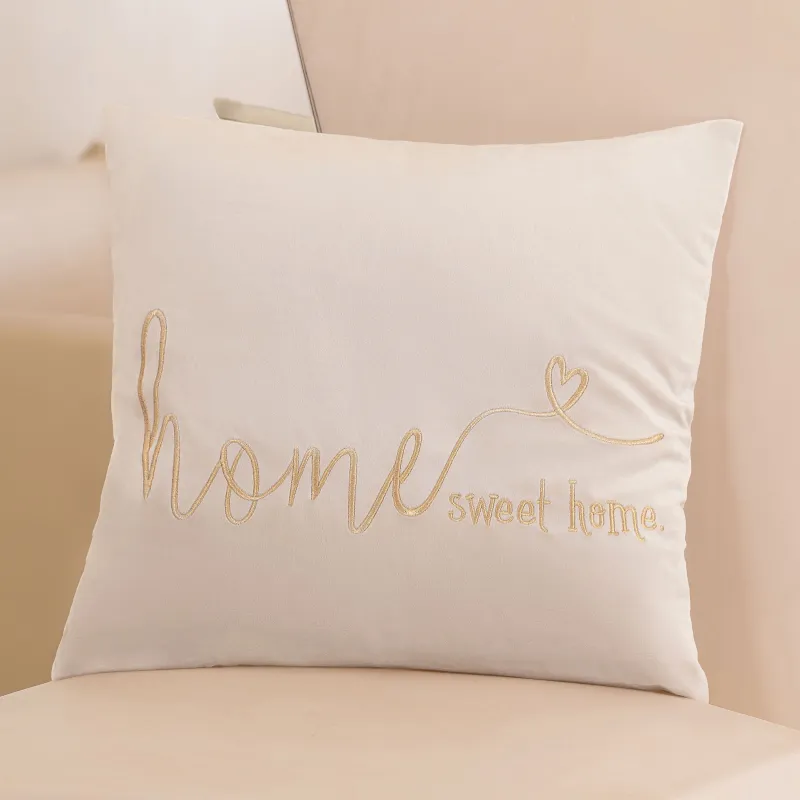 Decorative pillow, 45x45, corduroy, gray-brown, Sweet home, Scroll