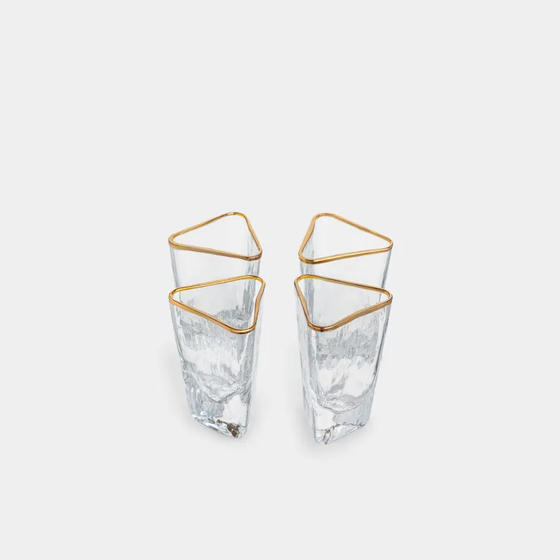 Drinking glass, 40 ml, 4 pcs, glass, golden edging, Triangle Gold
