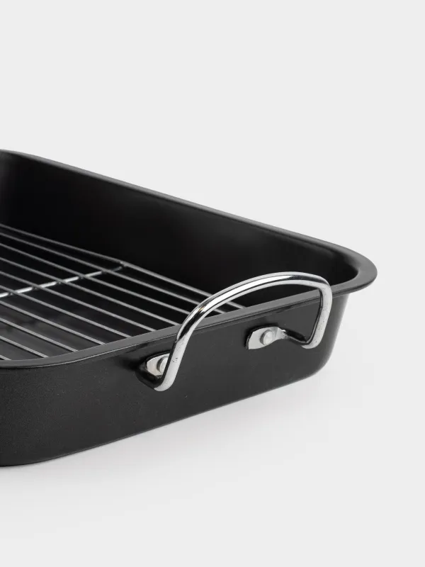 Baking tray, 37x29 cm, with handles and grill, coated, steel, black, BBQ, image-6