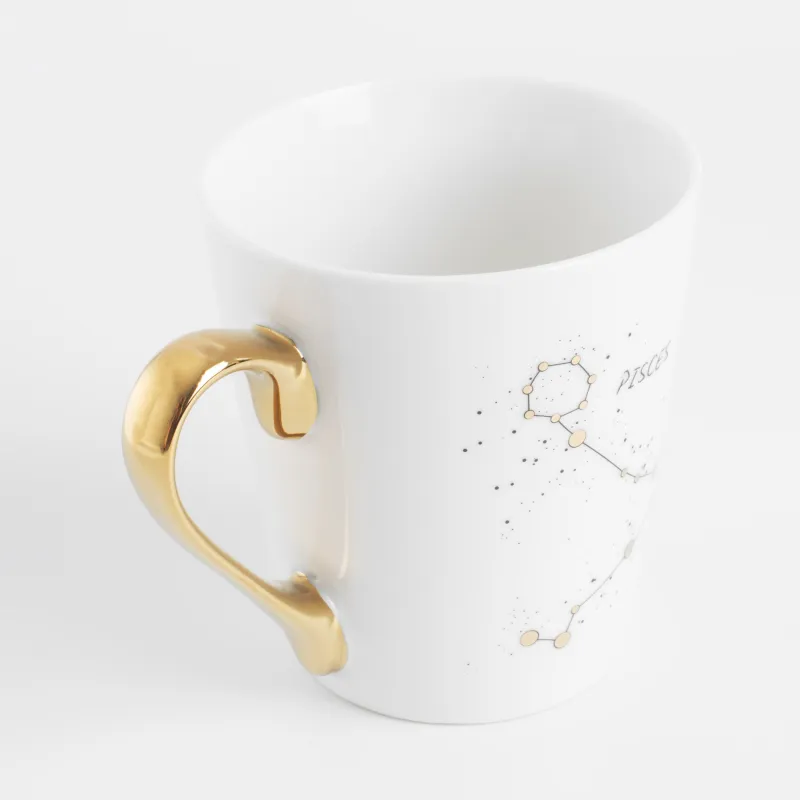 Mug, 400 ml, porcelain N, milky golden, Fish, Zodiac, image-1