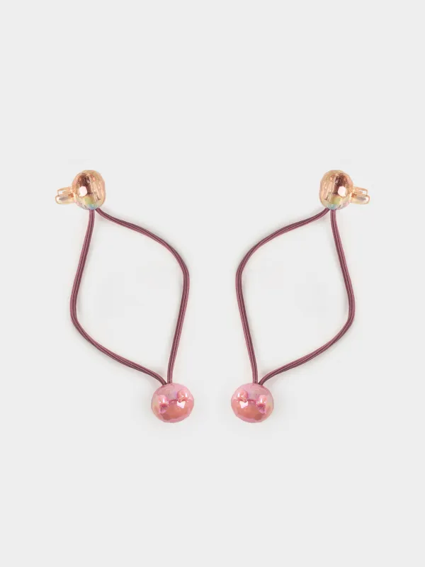 Elastic hair band, 9 cm, 2 pcs, Acrylic / polyester, Pink, Bunny, Gracile, image-0