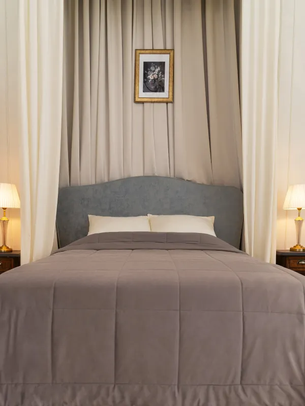 Bedspread, 220x240 cm, quilted, velvet/microfiber, gray-brown, Stitch velvet, image-1