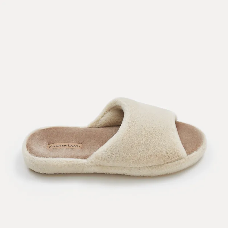 Women's slippers, homewear, size 36-37, faux fur/velour, beige-brown, Faux