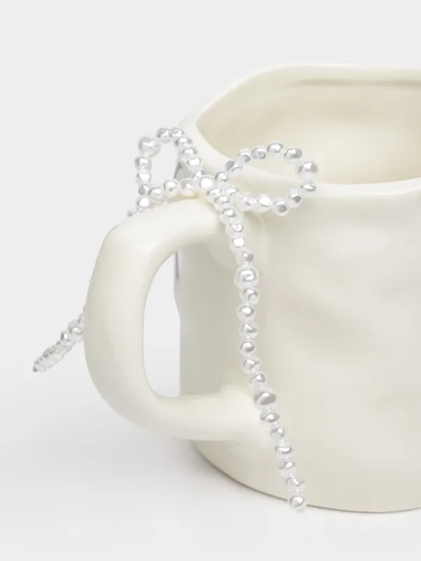 Mug, 400 ml, ceramic / beads, milky, Bow, Pearl Antarctica, image-2