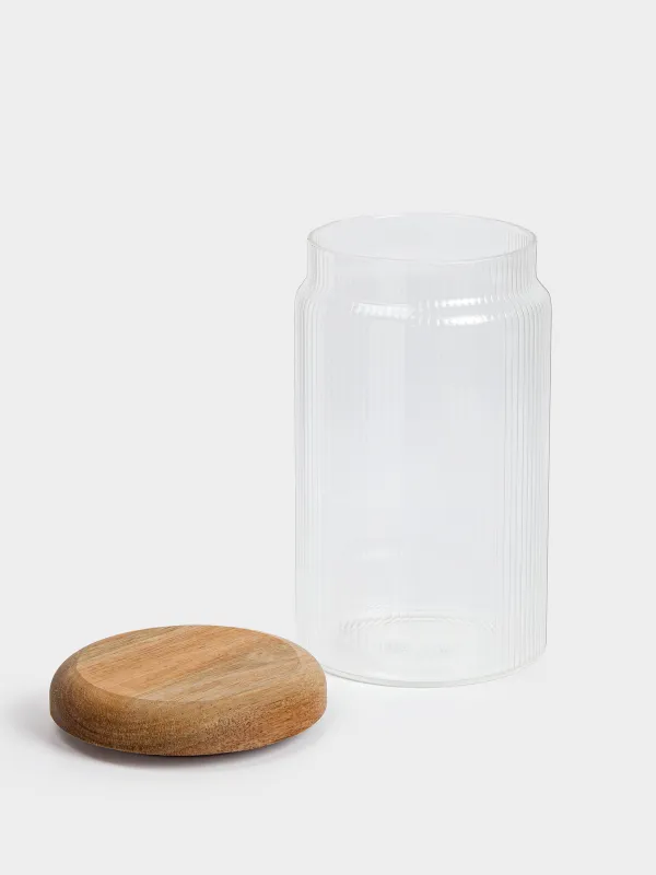 Bulk products jar, 700 ml, glass R / wood, Ribby wood, image-2