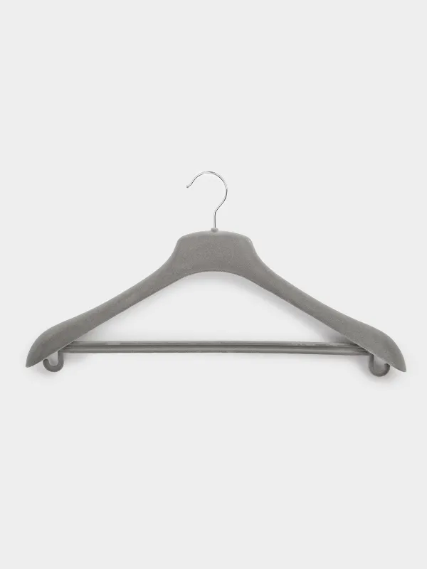 Coat hanger, 46 cm, for jackets and outerwear, flock, grey, Household, image-0