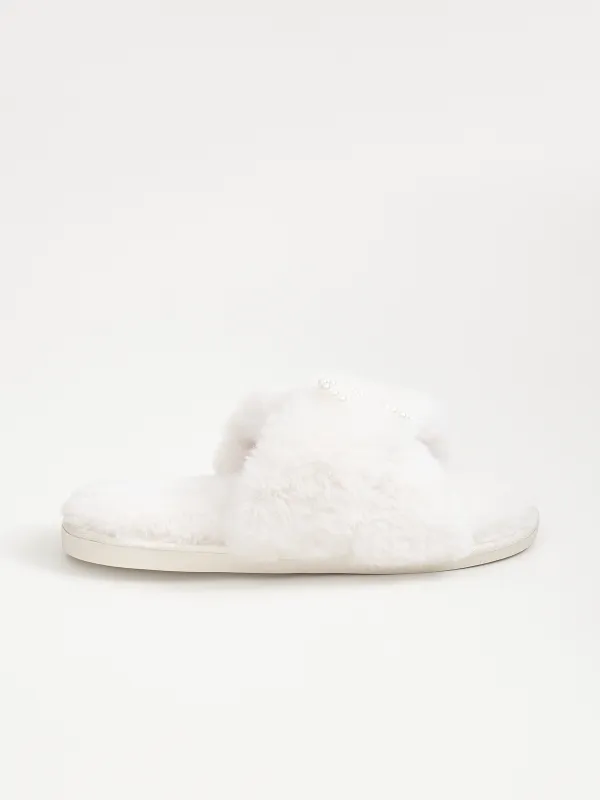 Women's slippers, homewear, size 36-37, artificial fur, white, Bow, Tape, image-0