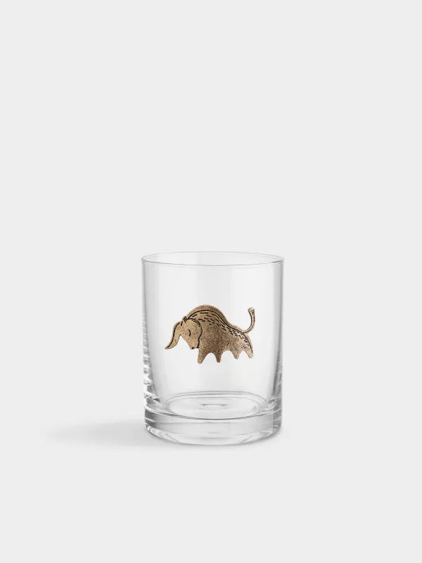Drinking glass, 10 cm, 340 ml, glass/metal, golden, Taurus, Zodiac, image-0