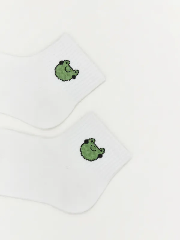 Children's socks, size 23-26, cotton / polyester, white, Frog, Lucky, image-1
