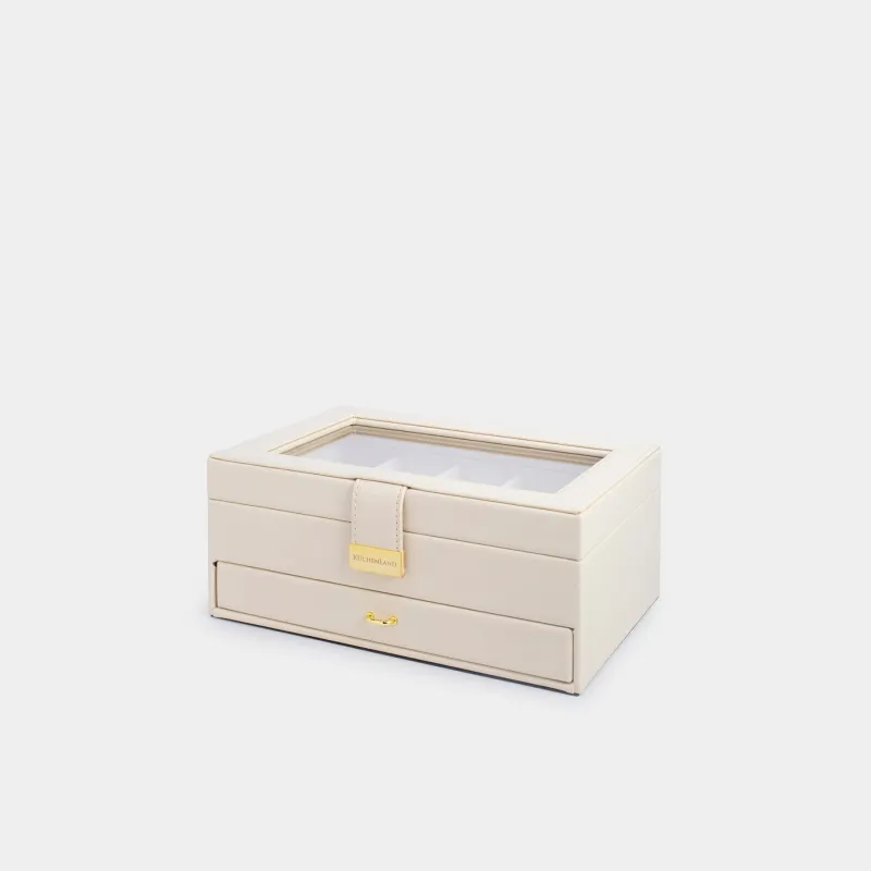Jewelry box, 26x18 cm, wood/PU leather, ecru, Premiere