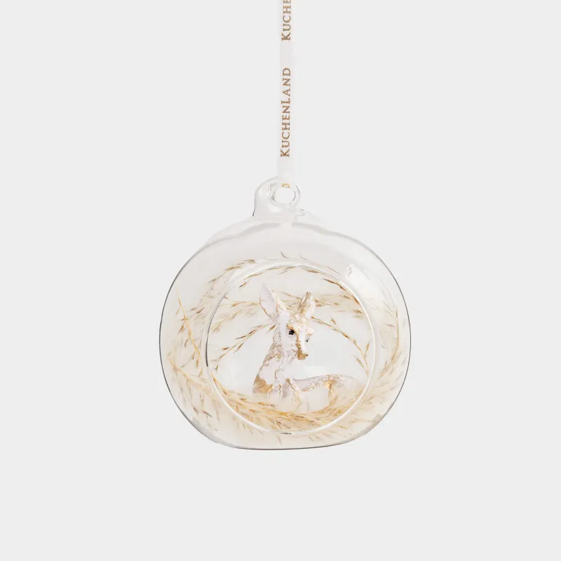 Christmas tree toy, 8 cm, glass / feather, Roe deer, Ball shape