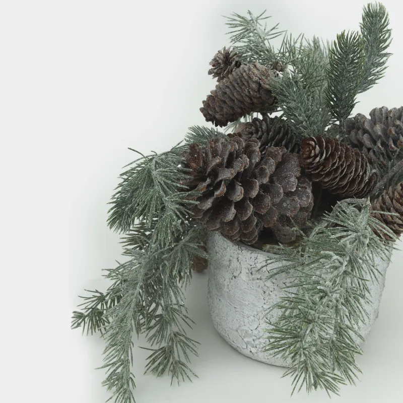 Decorative composition, 30x30 cm, in a pot, plastic / cones, Fir needles, Conifer decor, image-3