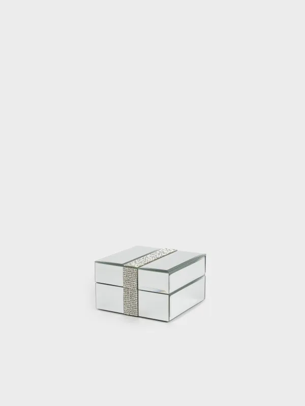 Jewelry box, 12x12 cm, glass, mirror, Silver crystals, Glossy crystal, image-2