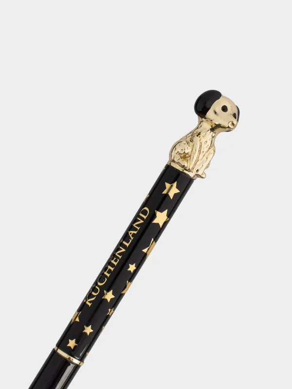 Ballpoint pen, 14 cm, with a figure, steel, black and gold, Dog, Draw figure, image-2