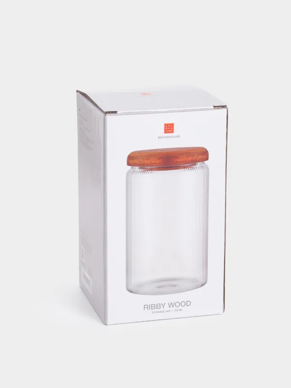 Bulk products jar, 700 ml, glass R / wood, Ribby wood, image-4