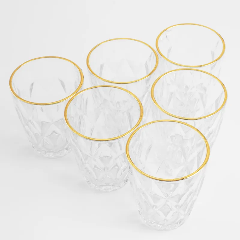 Glass, 10 cm, 270 ml, 6 pcs, glass R, with golden edging, Rhomb gold, image-2