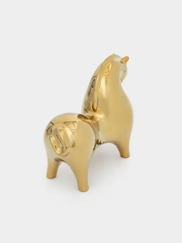 Statuette, 31x27 cm, ceramic, golden, Horse, Horse gold, image-2
