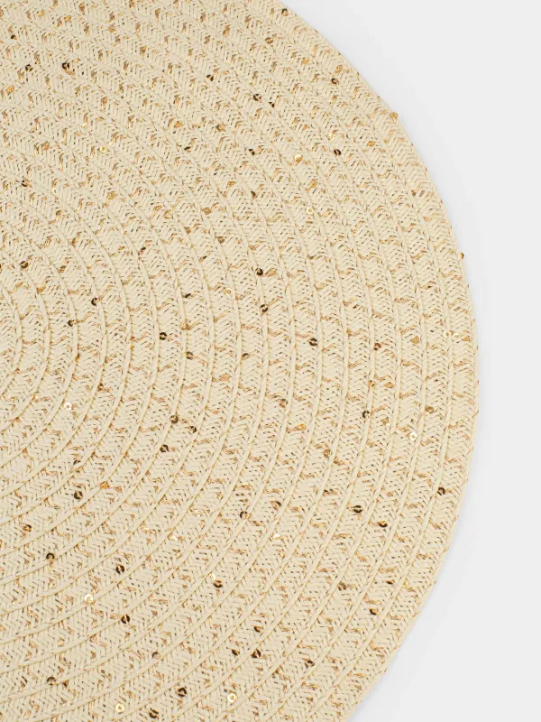 Placemat, 38 cm, paper, round, beige, Straw, image-3