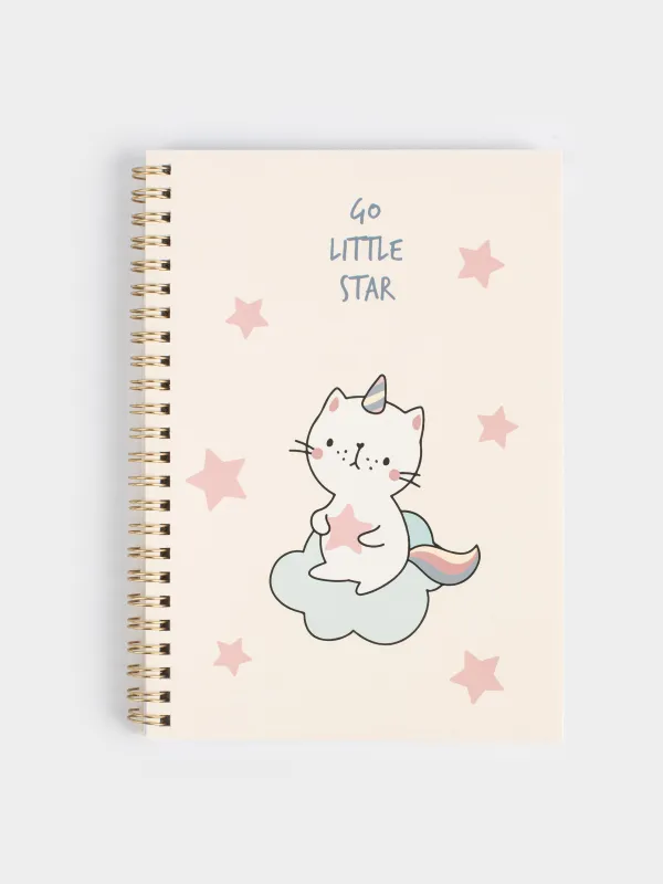 Notepad for notes, 15x20 cm, 80 l, on rings, PVC, Cat-unicorn, Cat-unicorn, image-0