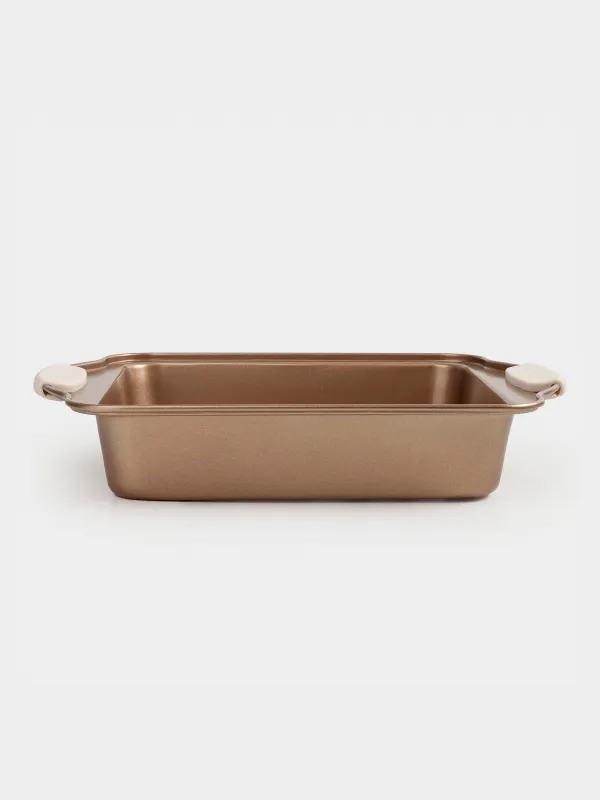 Baking dish, 28x22 cm, with handles, steel / silicone, square, copper, Resto , image-0