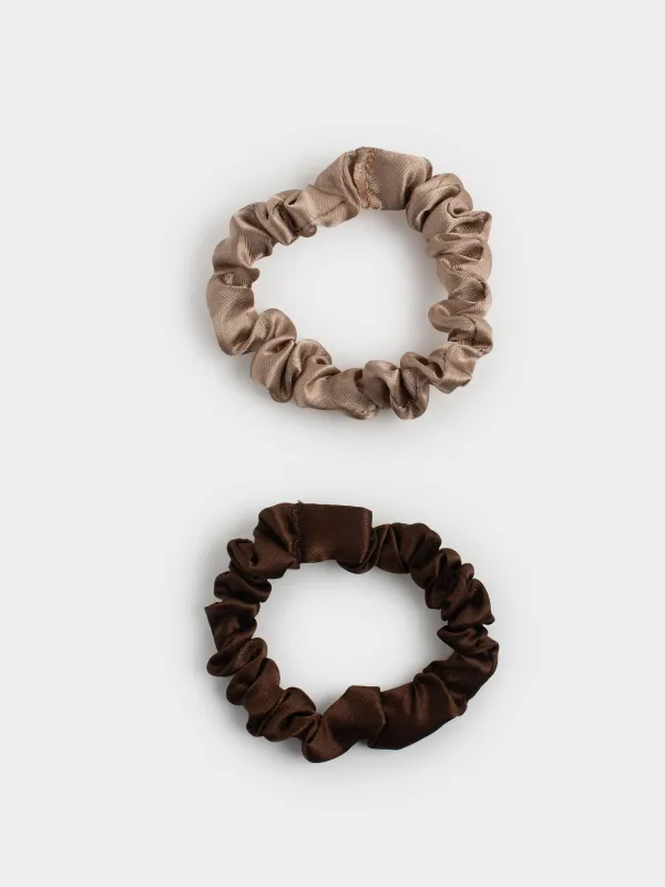 Hair tie, 6 cm, 2 pcs, satin, beige-brown, Silk, image-2
