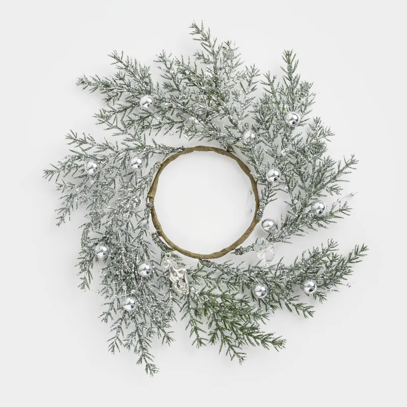 Decorative wreath, 10/26 cm, plastic, Silver spruce with horses, Conifer silver