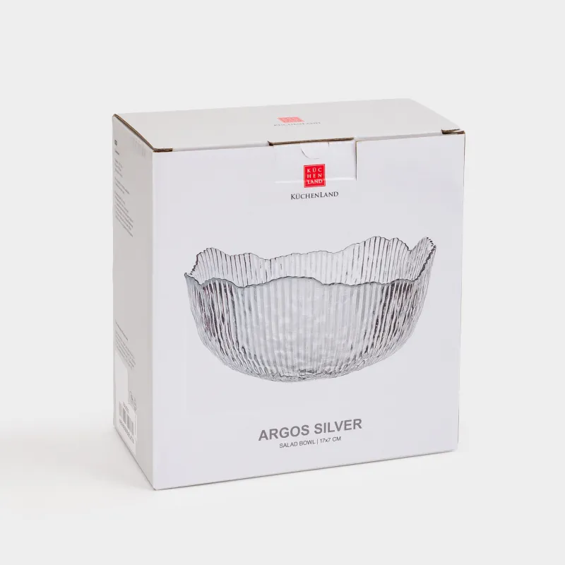 Salad bowl, 17x8 cm, 900 ml, glass R, with silver edging, Argos silver, image-4