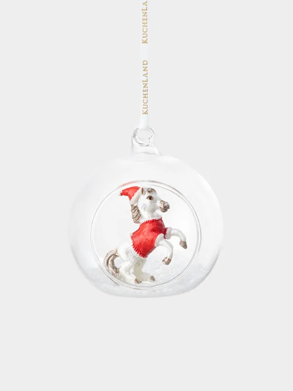 Christmas tree toy, 8 cm, glass / polyresin, Horse in a ball, Ball shape, image-0