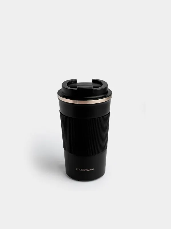 Thermo mug, 500 ml, with zarf, steel / plastic/silicone, black, Coffee life, image-0