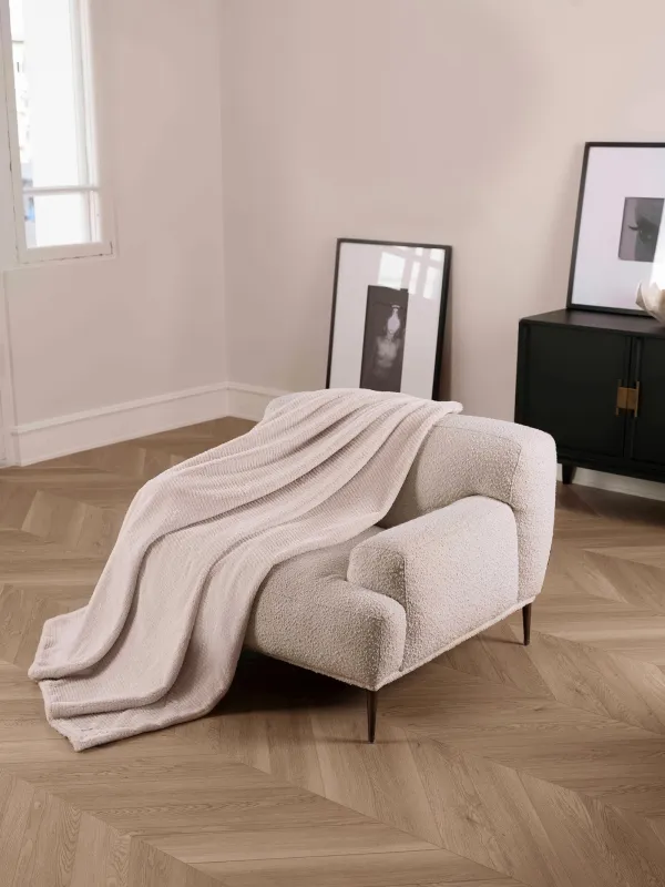 Blanket, 130x170 cm, double-sided, faux fur/flannel, milk, Stripes, Flannel, image-6