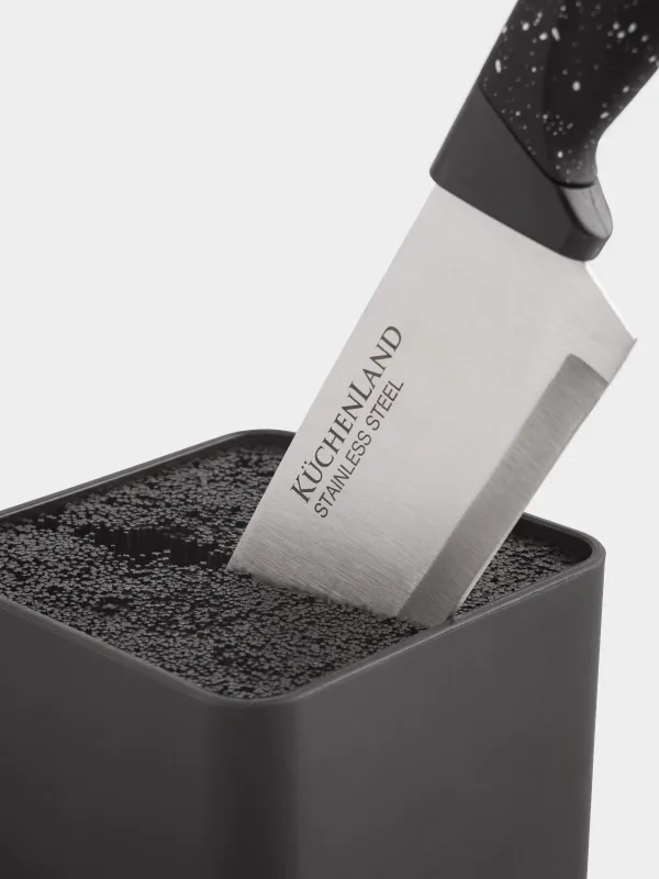 Knife set, 5 pr, in stand, steel / plastic, Black, speckled, Steel speckled, image-3