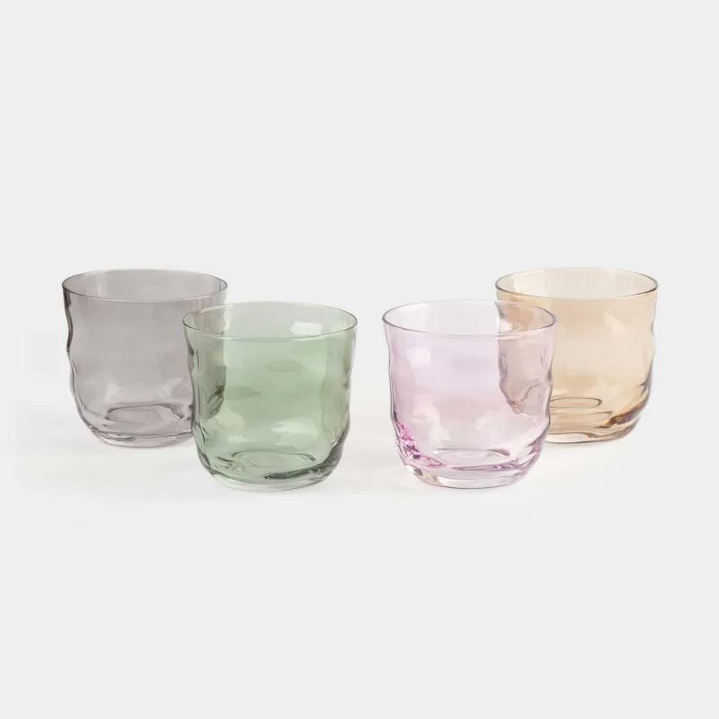 Glass, 8 cm, 270 ml, 4 pcs, glass P, color mix, Crumpled effect, Crumple color