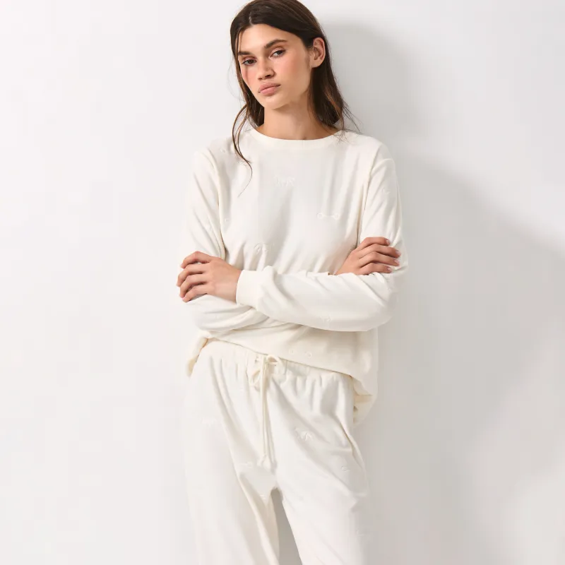 Women's sweatshirt, homewear, size L, velour, milky, Horses, Tamila