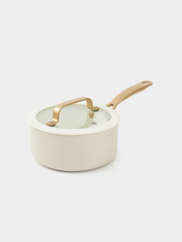 Saucepan, 16 cm, 1.3 l, with lid, coated, aluminum, milky, Piatto gold, image-1